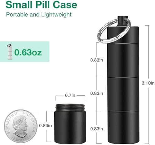 Opret 2 Pack Keychain Pill Holder, 3 Compartments Metal Small Pill Case, Waterproof Portable Travel Pill Box, Pill Container for Purse, Matte Black & Silver