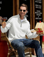 JMIERR Men's Fleece Quarter Zip Pullover Sweater Casual Cotton Fall Winter Family Outfit Warm Mock Neck with Pockets