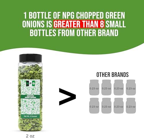 NPG Freeze Dried Chopped Green Onions 2 Oz, All Natural Non-GMO Gluten Free, Dried Scallions, Gourmet Spring Green Onions for Cooking, Salads, Garnish