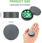 Metal Pill Case, 2Pack Aluminium Small Medication Containers for Pocket Purse, Travel Waterproof Vitamin Organizer Box, Portable Tiny Round Medicine Dispenser Caddy for Camping, Working - Gray