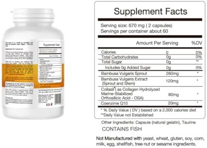 Colasil Collagen Booster Capsules – Organic Silica (OSA) + Hydrolyzed Collagen Generator for Hair, Skin, Nails, Bones & Joints – High Absorption, Non-GMO, Allergen-Free, 120 Capsules (60-Day Supply)