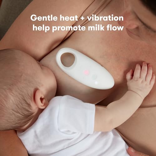 Frida Mom 2-in-1 Lactation Massager, Multiple Modes of Heat + Vibration for Clogged Milk Ducts, Increase Milk Flow, Breast Engorgement - USB Cord Included, White