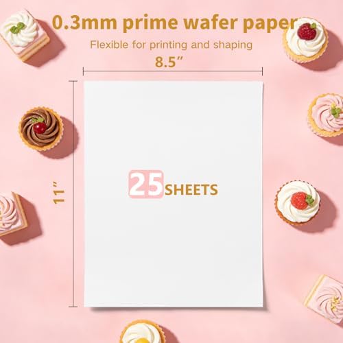 Edible Wafer Paper Sheets 25pcs, A4 Size 8.5" x 11" Printable Edible Sheets for Cakes, Cupcakes & Candy, Food Grade Wafer Sheets for Cake Topper Decoration (0.3mm)