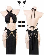 Women Cat Egyptian Queen Cosplay Costume Halloween Princess Maid Outfit Slave Lingerie Dress