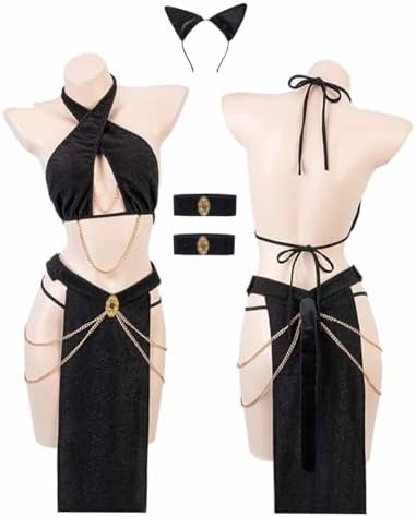 Women Cat Egyptian Queen Cosplay Costume Halloween Princess Maid Outfit Slave Lingerie Dress