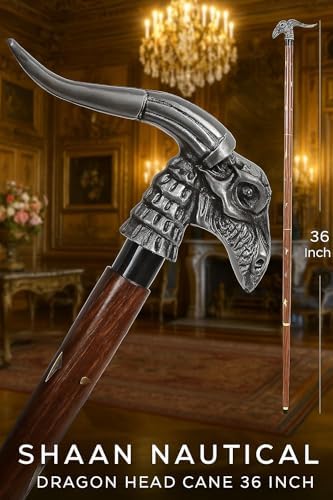 Dragon Head Walking Stick Wooden Shaft Walking Cane for Men Women Canes, Total Length 37 Inch