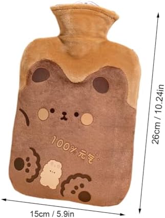 Cute Hot Water Bottles, 1L (34oz) Large Hot Water Bag with Cartoon Plush Cover for Hot and Cold Compress Hand Feet Warmer Thickened Hand Warmer for Neck and Shoulder