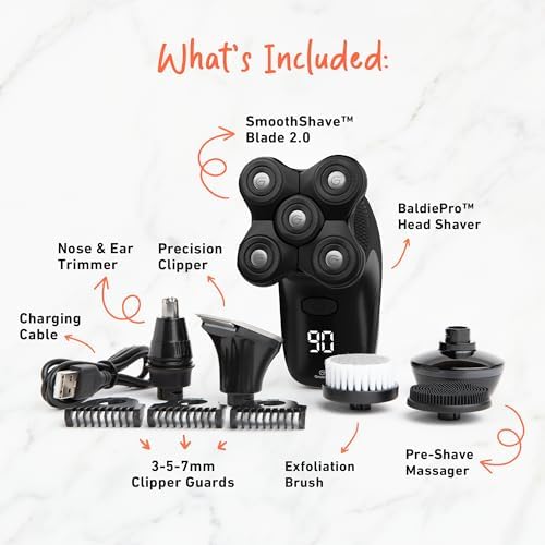 Groomie Cordless Bald Head Shavers for Men, BaldiePro Head Grooming Kit - Ergonomic & Waterproof Head Shavers for Bald Men - Electric Hair Shaver & Head Razor - Men's Rotary Shaver for Smooth Shave