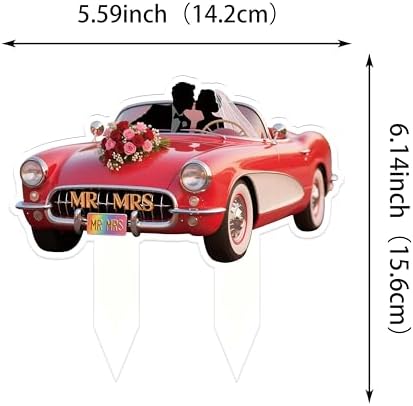 Mr & Mrs Cake Topper - Wedding Cake Topper Car Acrylic Wedding Cake Decoration for Bride & Groom, Anniversary, Engagement, Just Married Party (2D)