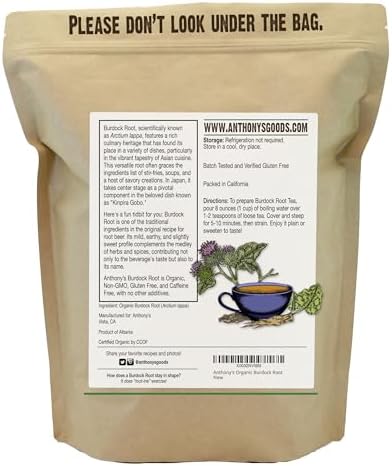 Anthony's Organic Burdock Root, 1 lb, Gluten Free, Cut & Sifted, Non GMO, Caffeine Free