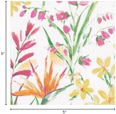 Caspari Brushstroke Floral Paper Cocktail Napkins, Two Packs of 20