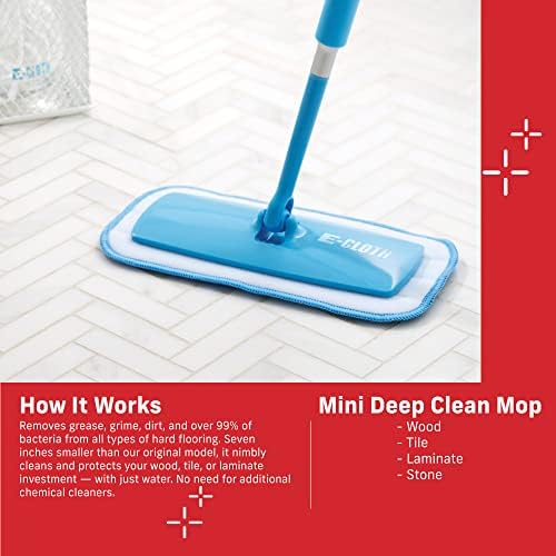 E-Cloth Mini Deep Clean Mop, Premium Microfiber Mops for Floor Cleaning, Great for Hardwood, Laminate, Tile and Stone Flooring, Washable and Reusable, 100 Wash Guarantee, 1 Pack