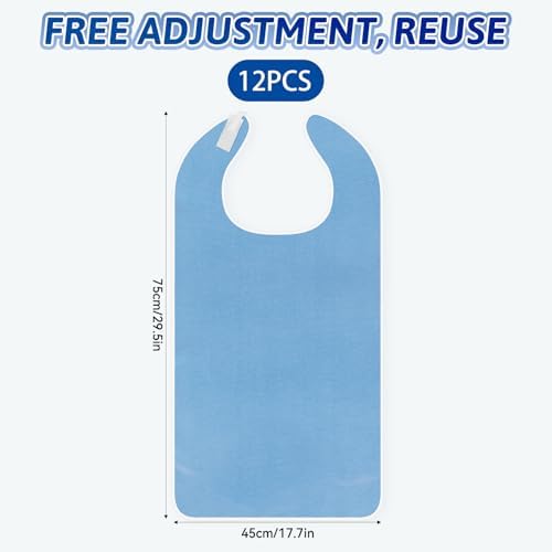 12 Pack Adult Bibs for Women/Men, Reusable Clothing Protector with Crumb Catcher, Washable Terry Cloth Adult Bibs for for Nursing Homes, Elderly Homes and Disable Adults Eating(17.7 x 29.5 inch)