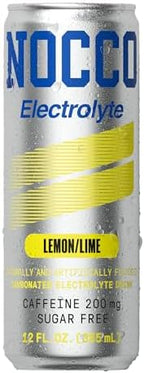 NOCCO Zero Sugar Electrolyte Drink, Lemon/Lime - 12 Fl Oz (Pack of 12) - 200mg Caffeine, Sugar Free with Electrolytes, Carbonated & Low Calorie, B Vitamins, Grab & Go Performance Drink