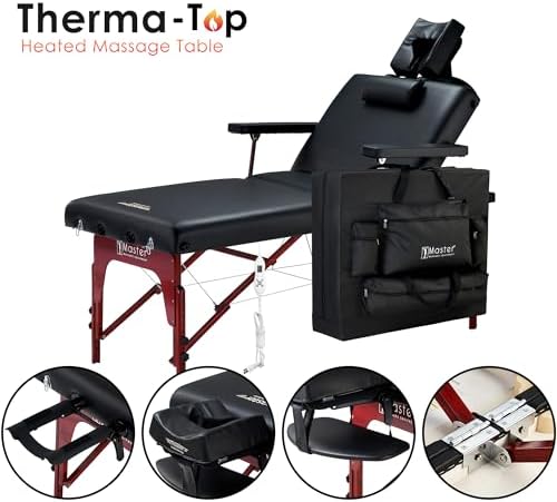 Master Massage 31" Montclair Salon Spa Beauty Therma Top Best Portable Heated Folding Massage Table Bed Couch Package for Facial Tattoo, Black Color with Memory Foam
