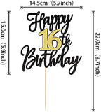 1 PCS Happy 16th Birthday Cake Topper Black Gold Glitter Cheers to 16 Years Birthday Cake Pick 16 Fabulous Cake Decoration for Happy 16th Birthday Anniversary Party Cake Decorations Supplies