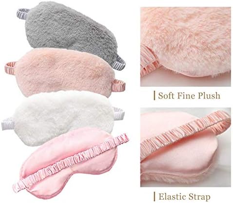 4-Pack New Faux Fur Eye Mask Soft Plush Nap Eyeshade Sleeping Blindfold Satin Back Assorted Color Fur_4pcs