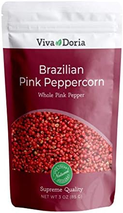 Viva Doria Brazilian Pink Peppercorns, Steam Sterilized Whole Pink Pepper, 3 Oz