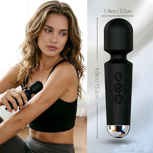 Personal Massager Wand, 8 Speeds 20 Modes Handheld Vibration, Cordless Portable Waterproof Massager, Quiet Mini for Muscle Aches, Back Pain & Sports Recovery, for Women (Black)