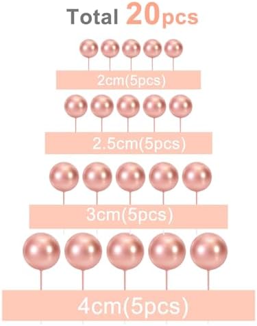 ASTARON 20 Pcs Ball Cake Topper Decorations Mini Balloons Cake Topper Sticks Rose Gold Balls Cake Picks Cake Topper Balls Cake Decorations for Wedding Birthday Cake Decorations