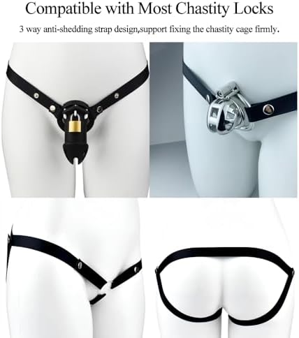Male Chastity Cage Belt 3 Way Anti-Off Device Elastic Band Adjustable Chastity Lock Attachment Strap for Sissy Male Sex Toy with Metal O Ring BDSM Restraint Strap for Men