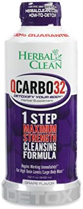 Herbal Clean Qcarbo32 Same Day Detox Cleanse Drink (32 fl oz) - Grape Flavor Full Body Cleanse* Detox Drink for Moderate Toxin Level*, Vitamin B2 and Vitamin B12 for Men & Women