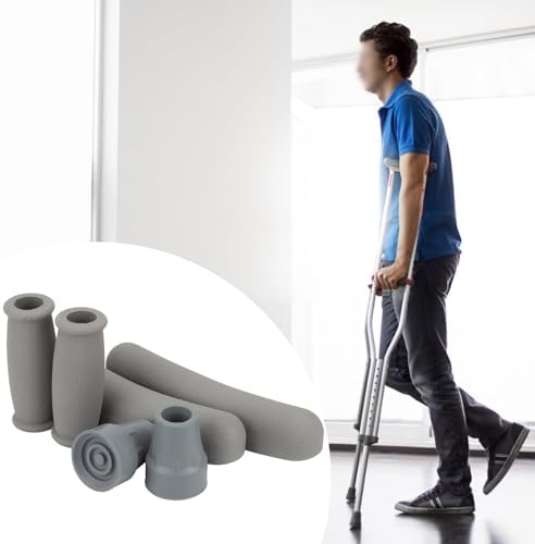 Replacement Crutch Pads, Padding for Walking Arm Crutches, Crutch Accessory Replacement Kit with Hand Grips Covers Crutch Hand Grip and Crutch Tips, Fits Standard Aluminum Crutches, 6 Pieces