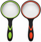 2 Pack 10X Magnifying Glass, Large Handheld Magnifier Magnafying. Glasses for Kids/Seniors Reading, 3 Inch Shatterproof Lupa Magnify Glass Lens, Rubber Handle