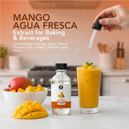 Dolce Flav Natural Mango Agua Fresca Extract, Water-Soluble – 2 oz | Tropical Ripe Mango Flavoring for Beverages, Desserts & Syrups – Sugar-Free, Kosher, Allergen-Free