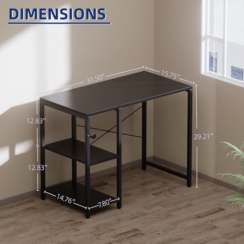 Pamray 32 Inch Small Computer Desk with Shelves, Home Office Desk with Headphone Hook for Bedroom, Study Writing PC Table for Small Spaces, Vintage