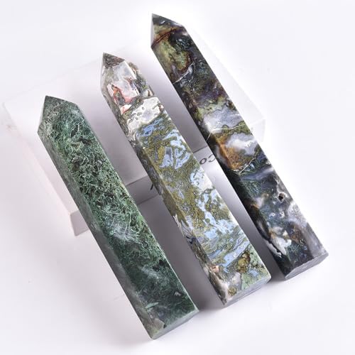 Moss Agate Crystal Tower 10-12 inch Large Healing Crystal Point Obelisk Reiki Energy Meditation Decoration Gift