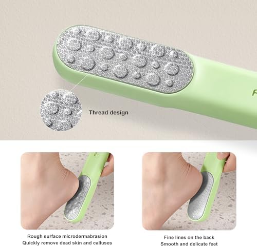 Double-Sided Stainless Steel Foot File, Foot Callus Remover & Foot Scrubber, Professional Pedicure Tool for Dry & Wet Feet, Safe Hard Skin Remover for Sensitive Feet, Green (Ergonomic Grip)