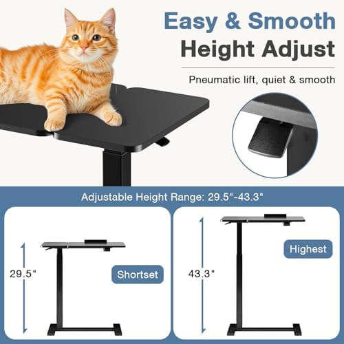 DUMOS Overbed Bedside Table Adjustable with Wheels, Mobile Standing Stand Up Rolling Laptop PC Desks with Tilting Top Height Tray Sofa Side Computer Workstation for Bedroom on Hospital Home Use, Black