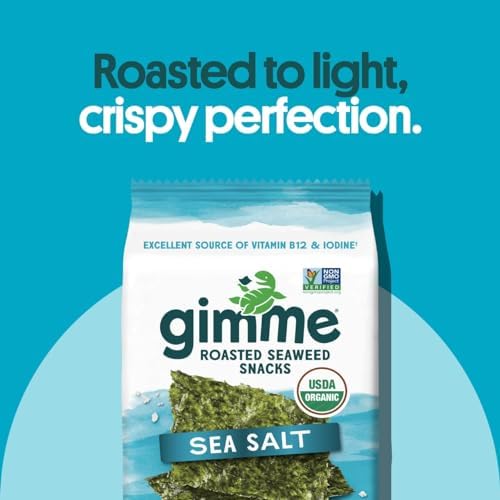 Gimme Seaweed - Sea Salt - Organic Roasted Seaweed Sheets - Keto, Vegan, Gluten Free - Great Source of Iodine & Omega 3’s - Healthy On-The-Go Snack for Kids Adults 4 Count