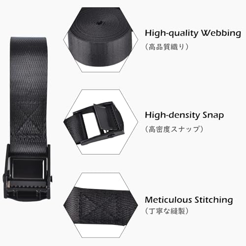 TRIWONDER Tie Down Straps, Lashing Straps Nylon Webbing, Cam Buckle Adjustable Heavy Duty Belts for Luggage, Suitcase Packing, Cargo Freight (01# Black - 2 Packs, 3.3 FT)
