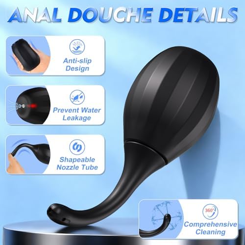 Enemas Anal Douches for Men Women - Anti Backflow Shapeable Silicone Enema Bulb, Feminine Care Cleaner Flusher Shower Enema Douche Kit for Women Men Colon Cleanse with Lube, Shower Tube Connectable