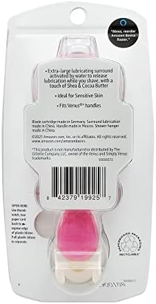 Amazon Basics Women's 4 Blade Razor for Women, Fits AmazonBasics & Venus Handles, Moisturizing Surround, 4 Count, Includes 1 Handle, 2 Cartridges & 1 Shower Hanger, Pink (Pack of 2)