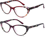 EYEURL Cat Eye Reading Glasses for Womens 2 Pairs Blue Light Blocking Readers +2.0 Computer Prescription Eyewear with Spring Hinge Choose Your Strength