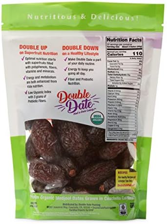 Double Date Organic Dates Medjool, Jumbo Grade, 2lb Pouch Bag Dates Organic, Fresh and Flavorful, Grown and Packed in Coachella California, Resealable and Recyclable Bag, Had a Date Lately?