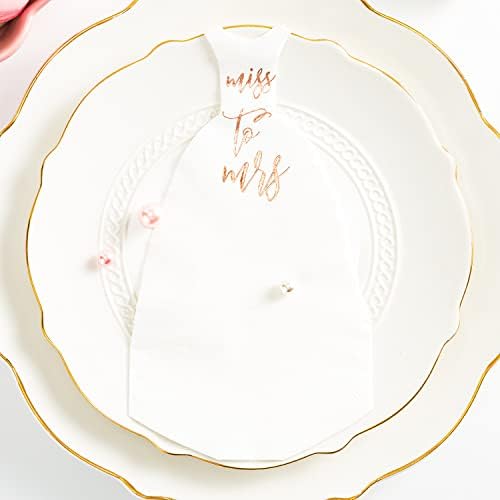 Crisky Rose Gold Miss to Mrs Napkins for Bridal Shower Engagement Party Decorations Rose Gold Foil Cocktail Napkins Disposable, 3-Ply, 50 Counts