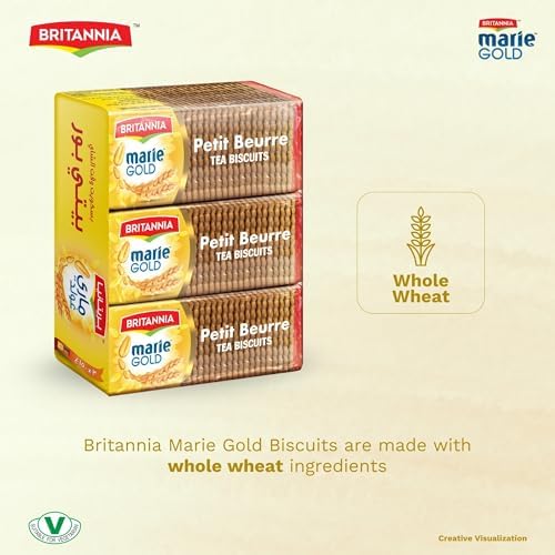 Britannia Marie Gold Petit Beurre Tea Biscuits, 4 x 150g Packs (600g Total),(21.16 oz) Classic Crispy Tea Cookies