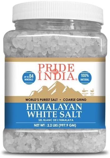 Pride of India - PACK of 6 - Himalayan White Salt Coarse Grind 2.2 lbs (997.90 gm)- Rarest & Enriched W/84+ Natural Minerals- Low Sodium- Mineral Rich Nutrition and Enhanced Taste Healthier Table Salt