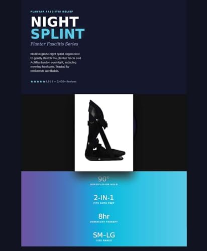 Night Splint for Plantar Fasciitis & Achilles Tendonitis — Professional Medical Grade, Universal Left or Right Foot, Adjustable Dorsiflexion, Breathable Design (Medium)