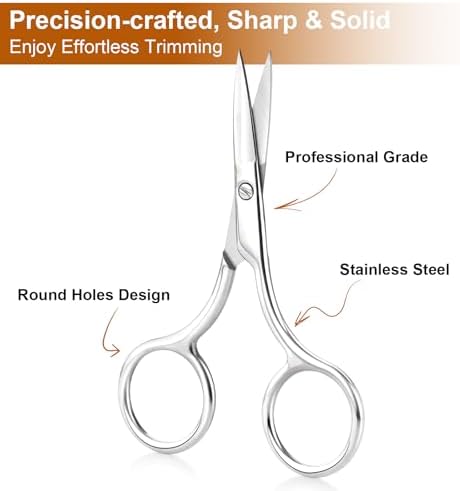 2-Pack Small Scissors, Professional Eyebrow & Facial Hair Scissors - Stainless Steel Precision Grooming Kit for Women & Men | 3.5” Straight Tip for Eyebrows, Beard, Nose, Mustache & Ear Hair Scissors