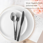 Stylish White and Silver Napkins, 100 Silver Dinner Napkins, Disposable Napkins for Party, Napkins, 7.5x 4.25 Inch Disposable Dinner Napkins, Wedding Napkins for Reception, 3Ply Fancy Paper Napkins