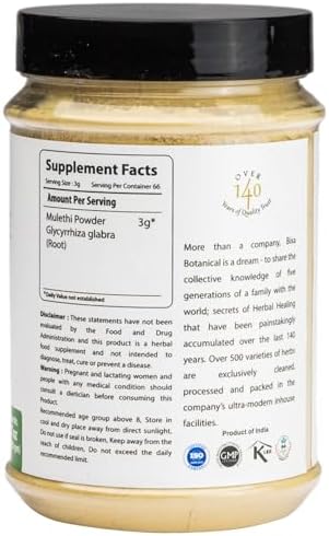 bixa BOTANICAL Licorice Root Powder | 200 Grams / 7 OZ | Ayurvedic Herbal Supplement | Gluten Free, Non-GMO, Steam Treated, Vegan, 100% Pure.