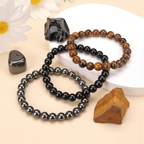 3PCS Healing Crystal Bracelets for Women Men 8mm Natural Stone Beaded Stretch Bracelet Handmade Gemstone Reiki Spiritual Jewelry Gifts