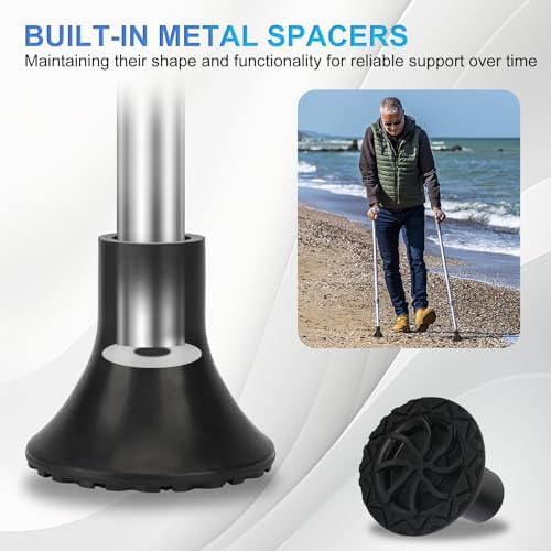 supregear Crutch Tip 7/8 inch Heavy Duty, Non-Slip Rubber Replacement Cane Tips, All Terrain Crutch Foot Pad, Wide Tips for Walking Canes and Crutches, 1-Pack/XL, Black
