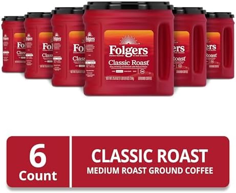 Folgers Classic Roast Ground Coffee, Medium Roast, 25.9 Oz. Canister (Pack of 6)