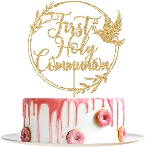 First Holy Communion Cake Topper, Spanish Baptism, Religious Christening, Wedding Baby Shower 1st Birthday Party Decorations, Gold Glitter